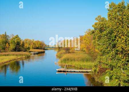 Fleuve Mississippi à Bemidji Minnesota près de l'autoroute 2. Cette belle scène de paysage d'automne est à quelques kilomètres de la source au lac Itasca. Banque D'Images