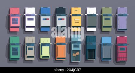diverses voitures de dessin animé dans la vue de dessus Illustration de Vecteur