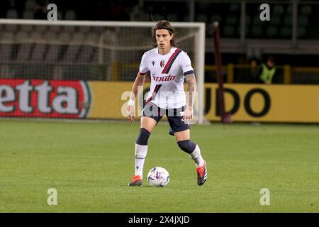 Turin, Italie. 03 mai 2024. Riccardo Calafiori (Bologna FC) lors du Torino FC vs Bologna FC, match de football italien Serie A à Turin, Italie, 03 mai 2024 crédit : Agence photo indépendante/Alamy Live News Banque D'Images