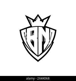 BN logo de lettre gras avec forme de bouclier de triangle pointu avec couronne à l'intérieur d'un contour blanc sur fond blanc conception de modèle Banque D'Images