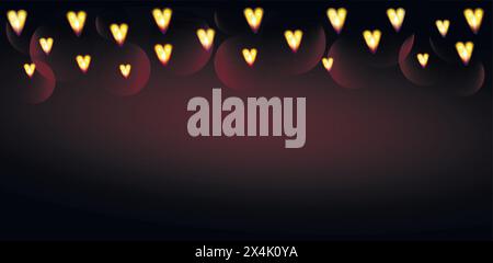 Fond romantique avec des coeurs brillants pour les vacances. Fond pour les amoureux. Belle image avec des coeurs. Ampoules allumées. Cœurs émettant Illustration de Vecteur