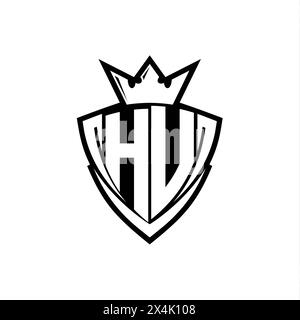 HU logo de lettre en gras avec forme de bouclier de triangle pointu avec couronne à l'intérieur du contour blanc sur fond blanc conception de modèle Banque D'Images