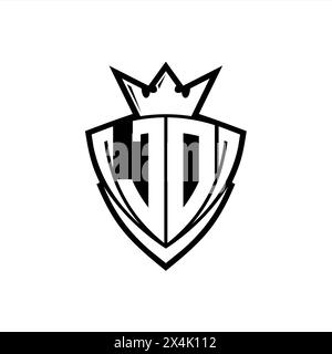 JD logo de lettre gras avec forme de bouclier de triangle pointu avec la couronne à l'intérieur du contour blanc sur la conception de modèle de fond blanc Banque D'Images