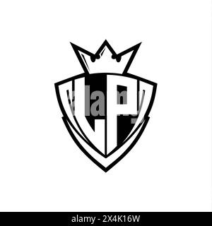LP logo de lettre gras avec forme de bouclier de triangle pointu avec couronne à l'intérieur du contour blanc sur fond blanc conception de modèle Banque D'Images