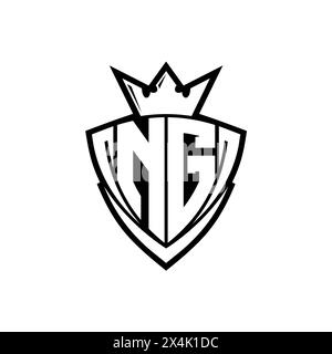 NG logo de lettre gras avec forme de bouclier de triangle pointu avec couronne à l'intérieur du contour blanc sur fond blanc conception de modèle Banque D'Images