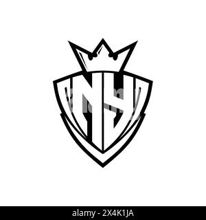 NY logo de lettre gras avec forme de bouclier de triangle pointu avec couronne à l'intérieur du contour blanc sur la conception de modèle de fond blanc Banque D'Images