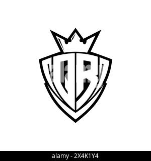 QR logo de lettre en gras avec forme de bouclier de triangle pointu avec couronne à l'intérieur du contour blanc sur la conception de modèle de fond blanc Banque D'Images