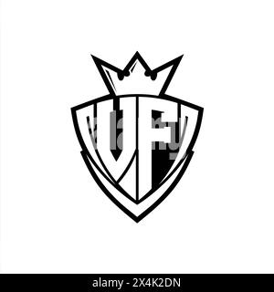 VF logo de lettre en gras avec forme de bouclier de triangle pointu avec couronne à l'intérieur du contour blanc sur fond blanc conception de modèle Banque D'Images