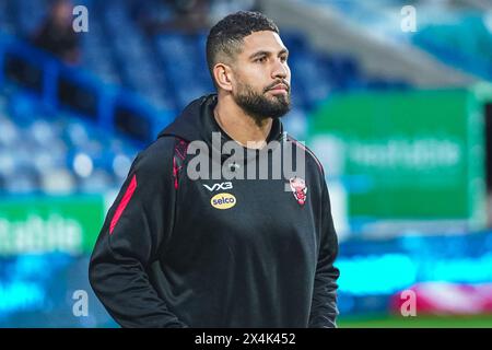 Huddersfield, Yorkshire, Royaume-Uni. 3 mai 2024. Super League Rugby : Huddersfield Giants vs Salford Red Devils au stade John Smith. Échauffement avant match de NENE MACDONALD. Crédit James Giblin/Alamy Live News. Banque D'Images