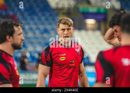 Huddersfield, Yorkshire, Royaume-Uni. 3 mai 2024. Super League Rugby : Huddersfield Giants vs Salford Red Devils au stade John Smith. Échauffement avant match JACK ORMONDROYD. Crédit James Giblin/Alamy Live News. Banque D'Images