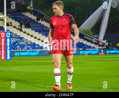 Huddersfield, Yorkshire, Royaume-Uni. 3 mai 2024. Super League Rugby : Huddersfield Giants vs Salford Red Devils au stade John Smith. Échauffement de CHRIS ATKIN avant match. Crédit James Giblin/Alamy Live News. Banque D'Images