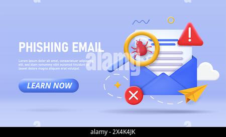 Affiche vectorielle d'e-mail de phishing 3D. Illustration de Vecteur