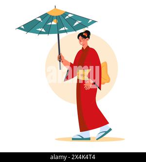 Geisha avec vecteur parapluie Illustration de Vecteur