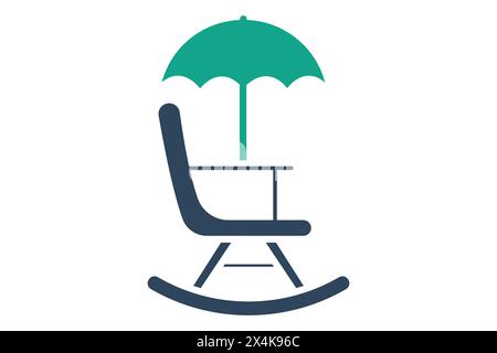 icône pension. fauteuil à bascule avec parapluie. icône liée aux personnes âgées. style d'icône unie. illustration de l'élément vieillesse Illustration de Vecteur