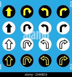 Icône de flèche de direction gauche et droite, sens unique uniquement, symbole de demi-tour. Illustration de Vecteur