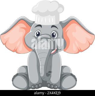 Éléphant mignon portant une illustration de chapeau de chef Illustration de Vecteur