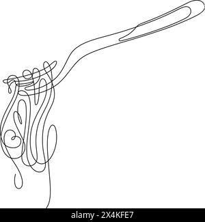 un dessin au trait de spaghetti roulé avec une fourchette gros plan illustration vectorielle Illustration de Vecteur