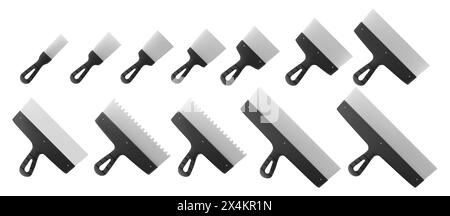 Ensemble de couteau mastic en acier inoxydable isolé sur un fond blanc. Spatule pour plâtre. Construction, outil de construction. Instrument de rattrapage. Spatule pour ailettes Illustration de Vecteur