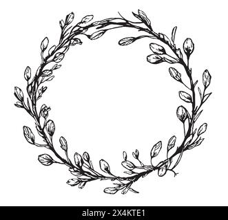 Couronne botanique illustration Clip Art esquissée à la main, cadre de Noël, conception d'hiver. Cadre pour monogramme. Cadre floral pour le design. Clipart botanique Illustration de Vecteur