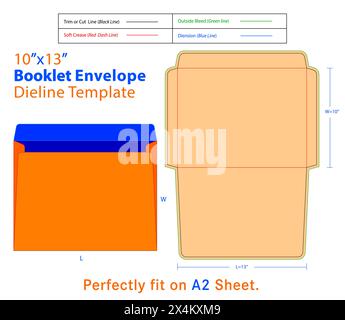 Modèle de ligne de découpe pour enveloppe de livret l 10, l 13 pouces. Dans l'ensemble, une enveloppe commerciale sert de moyen professionnel et fonctionnel d'envoi officiel de DO Illustration de Vecteur
