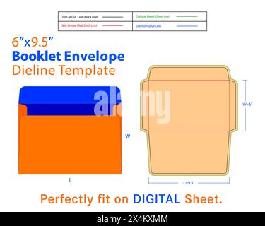 Enveloppe livret W 6, l 9,5 pouces modèle de ligne de découpe. Dans l'ensemble, une enveloppe commerciale sert de moyen professionnel et fonctionnel d'envoi officiel de DO Illustration de Vecteur