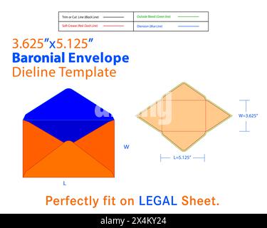 Enveloppe baronial W 3,625, l 5,125 pouces modèle de ligne de découpe. Une enveloppe baronniale est un type d'enveloppe caractérisé par son design élégant et classique. Illustration de Vecteur