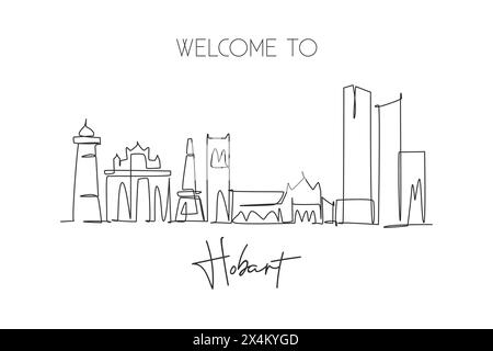 Dessin au trait continu unique de la ville de Hobart, en Australie. Célèbre paysage de grattoir de ville. World Travel concept maison décoration mur art imprimé poster Illustration de Vecteur