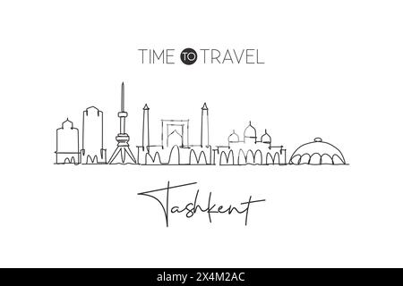 Un dessin au trait de la ville de Tachkent, Ouzbékistan. Paysage de ville historique du monde. Meilleure destination de vacances carte postale. Trait modifiable tren Illustration de Vecteur