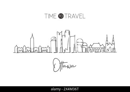 Une seule ligne dessinant Ottawa City skyline Canada. Ville historique du monde paysage maison décoration murale imprimé affiche. Meilleure destination de vacances. TREN Illustration de Vecteur