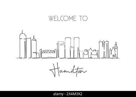 Dessin en ligne continue unique Hamilton skyline, Canada. Célèbre paysage de grattoir de ville. Concept d'impression de carte postale de destination de voyage du monde. Stro modifiable Illustration de Vecteur