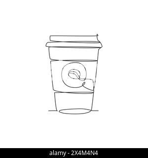 Un dessin simple ligne de tasse de papier frais chaud de l'illustration graphique vectorielle de logo de café. Concept de carte de café-restaurant et de badge de restaurant. Moderne Illustration de Vecteur