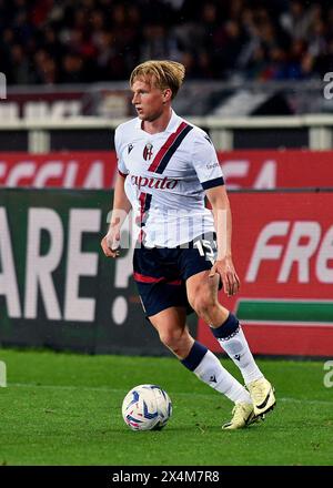 Turin, Italie. 03 mai 2024. Victor Kristiansen du Bologna FC lors du match de Serie A 2023/24 entre Torino FC et Bologna FC au stade Olimpico Grande Torino le 03 mai 2024 à Turin, Italie - ph Giuliano Marchisciano lors du Torino FC vs Bologna FC, football italien Serie A match à Turin, Italie, 03 mai 2024 crédit: Agence photo indépendante/Alamy Live News Banque D'Images