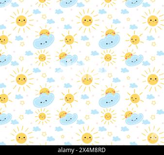 Motif mignon avec soleil et nuages Illustration de Vecteur