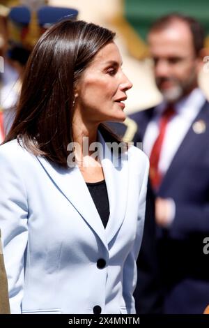 Saragosse, Madrid, Espagne. 4 mai 2024. La reine Letizia d'Espagne assiste à la commémoration du 40e anniversaire de la prestation de serment de la classe de fin d'études XLIV à l'Académie militaire générale le 4 mai 2024 à Saragosse, Espagne (crédit image : © Jack Abuin/ZUMA Press Wire) USAGE ÉDITORIAL SEULEMENT! Non destiné à UN USAGE commercial ! Banque D'Images