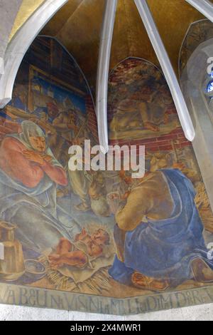 Naissance de Jésus, fresque de l'église de Saint Marc à Zagreb, Croatie Banque D'Images