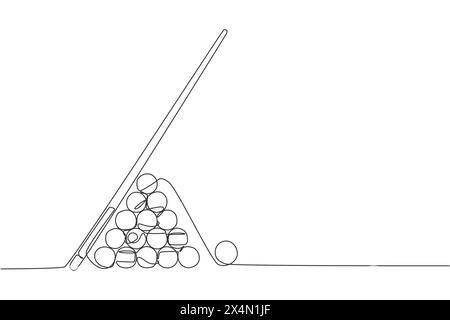 Un dessin en ligne continue de boules triangulaires pyramidales pour une partie de billard dans la salle de billard. Concept de jeu de sport intérieur de tournoi. Dynamique si Illustration de Vecteur