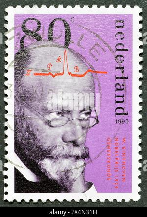 Timbre-poste oblitéré imprimé par les pays-Bas, qui montre 'Willem Einthoven (médecine, 1924), lauréat néerlandais du prix Nobel, vers 1993. Banque D'Images