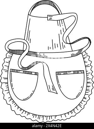 Ustensiles de cuisine. Tablier de cuisine avec de la dentelle et des rubans, dessiné en vecteur noir. Convient pour l'impression sur tissu, papier, autocollants, conception, scrapbooking. Illustration de Vecteur