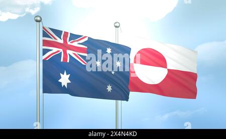 Drapeau 3D de l'Australie et du Groenland sur Blue Sky avec Sun Shine Banque D'Images