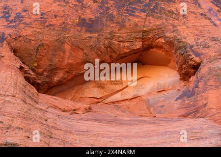 Inscriptions le long de Pioneer Names Trail, Snow Canyon State Park, Utah Banque D'Images