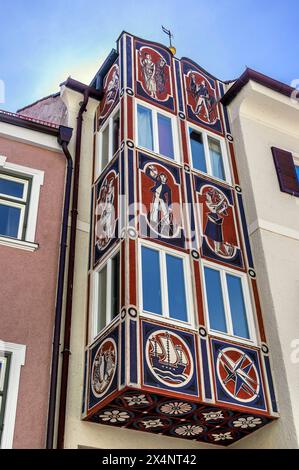 Baie vitrée peinte, fresques, Kaufbeuern, Allgaeu, Souabe, Bavière, Allemagne Banque D'Images
