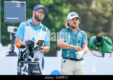 McKinney, Texas, États-Unis. 04 mai 2024. Austin Cook sur le 7e trou lors de la troisième manche du tournoi de golf CJ CUP Byron Nelson au TPC Craig Ranch à McKinney, au Texas. Gray Siegel/CSM/Alamy Live News Banque D'Images