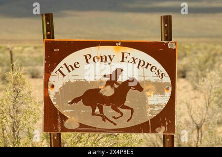 Panneau de signalisation, Pony Express National Back Country Byway, Pony Express National Historic Trail, Utah Banque D'Images
