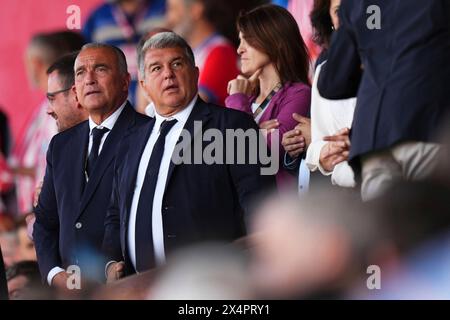 Gérone, Espagne. 4 mai 2024. Le président du FC Barcelone Joan Laporta est photographié lors du match de football de la Liga entre le Girona FC et le FC Barcelone, au stade Montilivi le 4 mai 2024 à Gérone, en Espagne. Foto : Siu Wu crédit : dpa/Alamy Live News Banque D'Images