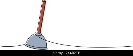 Poinçon de toilette dessin continu coloré à une ligne. Illustration d'une ligne continue des outils d'entretien de nettoyage. Illustration linéaire vectorielle. Illustration de Vecteur