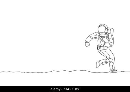 Une seule ligne dessinant astronaute spatial pratique le football américain dans l'illustration vectorielle de galaxie cosmique. Mode de vie sain du cosmonaute de l'espace extra-atmosphérique s. Illustration de Vecteur