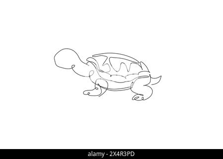 Un dessin simple ligne de grande tortue mignonne dans l'illustration vectorielle de l'île des Galapagos. Conservation des espèces protégées dans le parc national. Concept Safari zoo Illustration de Vecteur