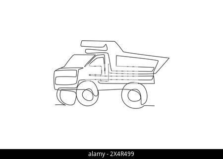 Dessin en ligne continue unique d'un gros tombereau à benne basculante pour le chargement de charbon et de produits miniers. Concept de véhicule de transport lourd. Trendy une ligne dessin d Illustration de Vecteur