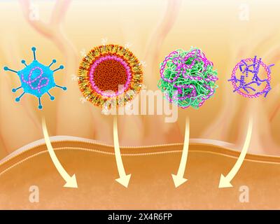 Illustration de certains des différents types de porteurs qui peuvent être utilisés pour administrer des vaccins à ADN (acide désoxyribonucléique). Ces porteurs peuvent être des virus- Banque D'Images