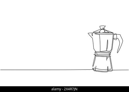 Une simple ligne dessin de cafetière au-dessus de la table au café. Concept d'outils de cafetière à boisson électrique. Dessin graphique dynamique en ligne continue vecto Illustration de Vecteur